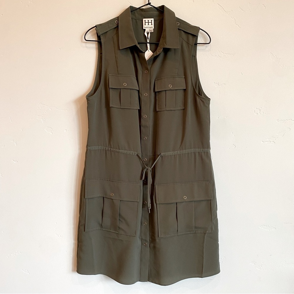 HAUTE HIPPIE Military Olive Green Shirt Button Up Dress